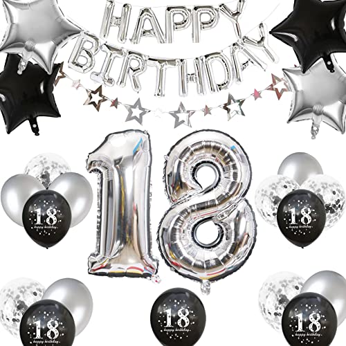 18. Geburtstag Dekorationen Silber Schwarz, Happy 18. Geburtstag Sternbanner Nummer 18 Luftballons Stern Folienballons 18. Geburtstag Konfetti Luftballons für Jungen Mädchen 18. Geburtstag 18. Geburtstag Dekorationen Silber Schwarz, Happy 18. Geburtstag Sternbanner Nummer 18 Luftballons Stern Folienballons 18. Geburtstag Konfetti Luftballons für Jungen Mädchen 18. Geburtstag von Fechy