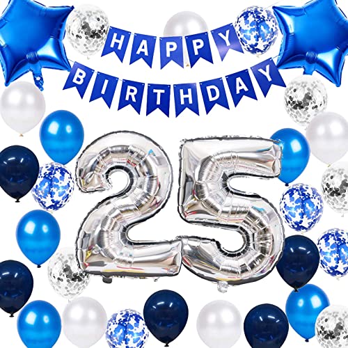 Luftballon 25. Geburtstag Deko, 25.Geburtstag Ballon Dekoration Blau, Blau Silber 25 Geburtstag Deko für Männer Frau, 25. Geburtstag Ballon Blau Deko, 25 Ballon Blau Deko,Geburtstagsdeko 25 Jahr von Fechy