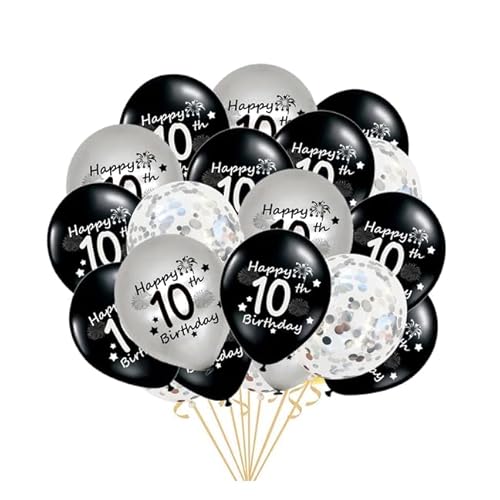 21 Stück Luftballon 10. Geburtstag Schwarz Silbern für Jungen Mädchen, Happy 10 Birthday Ballons Latex Konfetti Ballons Deko für Ihn Sohn 10 Jahre Alt Zweistellig 10. Geburtstag Party(10.) von Fechy