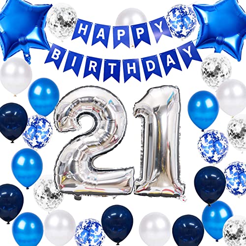 21. Geburtstag Deko Marineblau, 21 Geburtstag Dekoration Männer, Luftballon 21. Geburtstag Party Deko Männer Blau, Geburtstagsdeko 21 Jahre Männer, Deko 21 Geburtstag Männer(21.) von Fechy