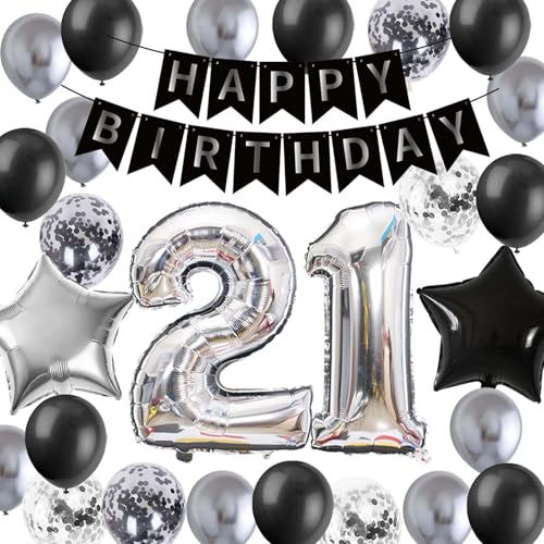 21. Geburtstag Dekorationen für Ihn, Silber Schwarz 21. Geburtstag Luftballons Dekoration, 21. Geburtstag Banner Nummer 21 Stern Folie Latex Konfetti Ballons für 21 Jahre alt Ihn Geburtstag Party 21. Geburtstag Dekorationen für Ihn, Silber Schwarz 21. Geburtstag Luftballons Dekoration, 21. Geburtstag Banner Nummer 21 Stern Folie Latex Konfetti Ballons für 21 Jahre alt Ihn Geburtstag Party von Fechy