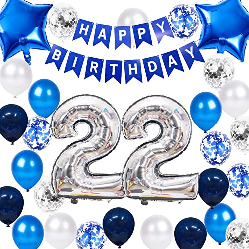 22. Geburtstag Party Dekoration für Männer, Birthday Banner Marineblau Nummer 22 Geburtstag Ballons 22. Geburtstag Latex Konfetti Ballon für Jungen Ihn 22 Jahre alt Geburtstag Dekoration(22.) von Fechy