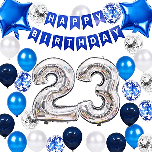23 Geburtstag Deko Marineblau, 23. Geburtstag Männer Frau, Luftballon 23 Geburtstag, Geburtstagsdeko Mann 23 Jahre, Happy Birthday Girlande,Folienballon Zahl 23, Deko Geburtstag Mann 23(23.) von Fechy