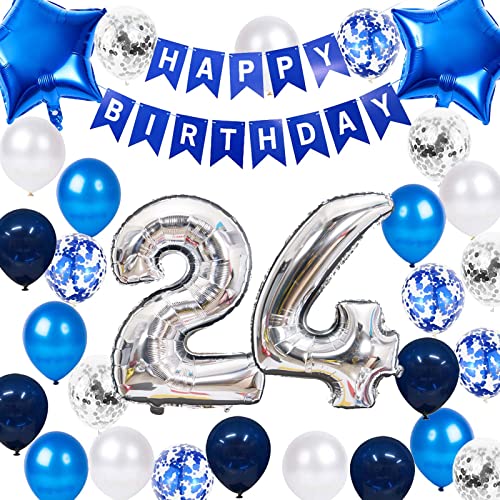 24 Geburtstag Deko Männer, 24 Geburtstag Ballon Marineblau, Geburtstagsdeko 24 Jahre, Luftballon 24. Geburtstag Party Deko Männer Blau, Folienballon Zahl 24, Deko Geburtstag Mann 24(24.) von Fechy