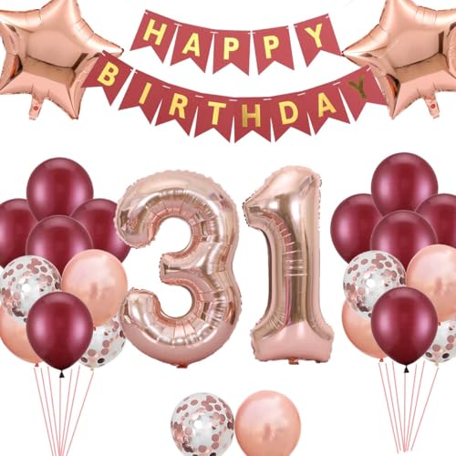 31. Geburtstag Dekorationen für Frauen, Burgunderrot Roségold Geburtstagsbanner Nummer 31 Stern Folienballons Latexballons 31 Jahre alt Geburtstagsbedarf für Frauen Sie 31 Geburtstag (31. Geburtstag) 31. Geburtstag Dekorationen für Frauen, Burgunderrot Roségold Geburtstagsbanner Nummer 31 Stern Folienballons Latexballons 31 Jahre alt Geburtstagsbedarf für Frauen Sie 31 Geburtstag (31. Geburtstag) von Fechy