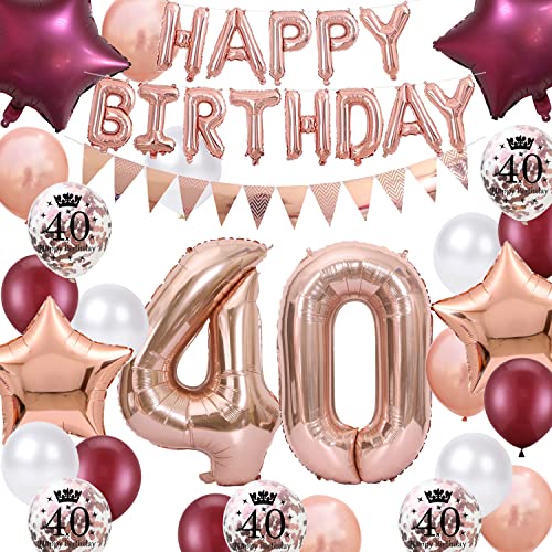 40. Geburtstag Dekorationen Frauen, Rosegold Rosenrot Deko Set Nummer 40 Geburtstag Luftballons Happy Birthday Banner Girlande Star Folie Ballons Konfetti Ballon für 40. Geburtstag Frauen 40. Geburtstag Dekorationen Frauen, Rosegold Rosenrot Deko Set Nummer 40 Geburtstag Luftballons Happy Birthday Banner Girlande Star Folie Ballons Konfetti Ballon für 40. Geburtstag Frauen von Fechy