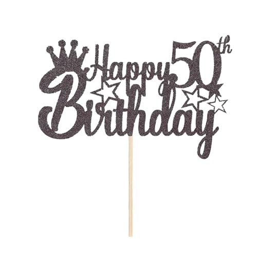 50 Geburtstag Tortendeko Gold, Happy 50th Birthday Cake Topper, Glitzer 50. Geburtstag Kuchen Deko, 50. Geburtstag Party Kuchen Dekoration für 50 Jahre Geburtstag Mann Frauen(Gold) (Schwarz) von Fechy