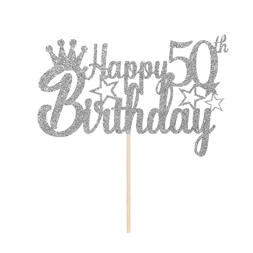 50 Geburtstag Tortendeko Silber, Happy 50th Birthday Cake Topper, Glitzer 50. Geburtstag Kuchen Deko, 50.Geburtstag Party Kuchen Dekoration für 50 Jahre Geburtstag Mann Frauen(Silber) von Fechy
