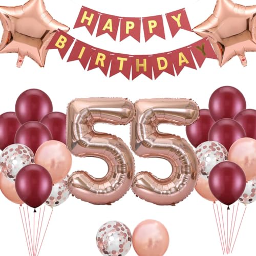 55.Geburtstags Dekorationen Windrot für Frauen, Luftballon 55. Geburtstag Stern Folienballons Windrot Deko, Cheers to 55 Jahre alt Geburtstag Party, Geburtstagsdeko 55 Jahre ihre Mutter (55.) von Fechy