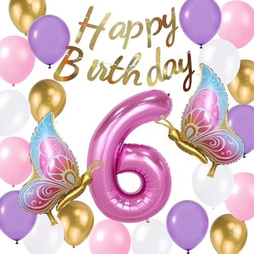 6. Schmetterlingsballons, Geburtstagsdekoration, bunte Schmetterlings-Rose, rosa Zahl 6, Folienballons, 6 Jahre alt, Schmetterlings-Thema, Geburtstagsparty-Zubehör, Dekoration für Mädchen, 6. 6. Schmetterlingsballons, Geburtstagsdekoration, bunte Schmetterlings-Rose, rosa Zahl 6, Folienballons, 6 Jahre alt, Schmetterlings-Thema, Geburtstagsparty-Zubehör, Dekoration für Mädchen, 6. von Fechy