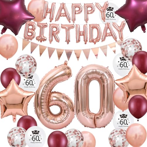 60.Geburtstag Dekorationen Weinrot Roségold für Frauen, Happy Birthday Ballon Wimpel Banner Nummer 60 Geburtstag Luftballons Wein Rot Star Folie Ballons Roségold für Ihre Mutter 60. Geburtstaga 60.Geburtstag Dekorationen Weinrot Roségold für Frauen, Happy Birthday Ballon Wimpel Banner Nummer 60 Geburtstag Luftballons Wein Rot Star Folie Ballons Roségold für Ihre Mutter 60. Geburtstaga von Fechy