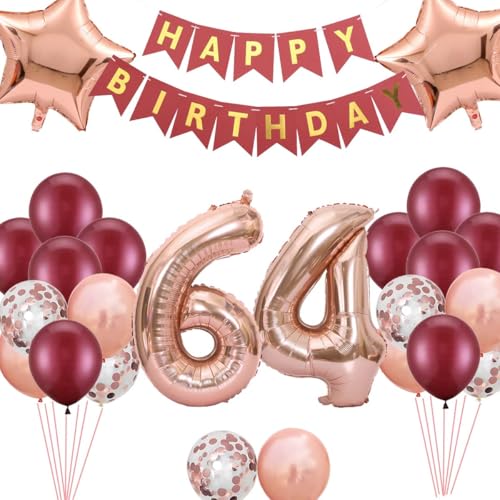 64.Luftballon Geburtstag Deko Frauen, Geburtstagsdeko 64 Jahre Frau, Luftballon 64 Roségold Folienballon, Happy 64 Birthday Banner Geburtstag Party für 64 Jahre Mutter(64.) von Fechy