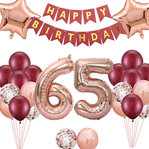 65. Geburtstags Dekorationen Weinrot für Frauen, Birthday Banner Nummer 65 Geburtstags Ballons Stern Folienballons Roségold Rot Konfetti Ballons für ihre Mutter 65 Jahre alt Geburtstag 65. Geburtstags Dekorationen Weinrot für Frauen, Birthday Banner Nummer 65 Geburtstags Ballons Stern Folienballons Roségold Rot Konfetti Ballons für ihre Mutter 65 Jahre alt Geburtstag von Fechy