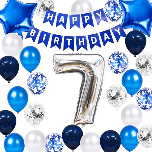 7. Geburtstag Party Dekorationen für Jungen, Blau 7th Birthday Party Supplies 7th Birthday Banner Ballons Nummer 7 Stern Folienballons Latex Konfetti Ballons für Jungen Ihn 7 Jahre alt Geburtstag von Fechy