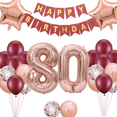 80.Geburtstags Dekorationen Windrot für Frauen, Luftballon 80. Geburtstag Stern Folienballons Roségold Deko, Cheers to 80 Jahre alt Geburtstag Party, Geburtstagsdeko 80 Jahre für ihre Mutter(80.) von Fechy