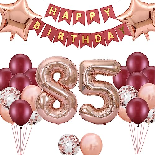 85. Geburtstags Dekorationen Windrot für Frauen, 85. Birthday Banner Nummer 85 Geburtstags Ballons Stern Folienballons Roségold Rot Konfetti Ballons für ihre Mutter 85 Jahre alt Geburtstag(85.) von Fechy