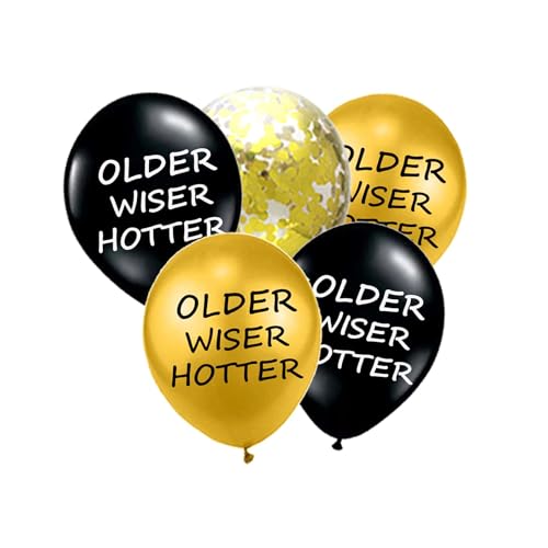 Ältere klügere Heißluftballons, Schwarz und Gold, Konfetti, lustige Geburtstagsballons für Frauen und Männer, 30., 40., 50., 60., 70., 80. Geburtstag, Partyzubehör, 30,5 cm von Fechy