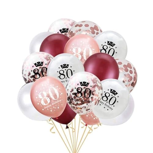FACHY 80. Geburtstag Luftballons, Weinrot Roségold 80. Geburtstag Latex Konfetti Ballon Bänder für Frauen Mutter Happy 80 Jahre alt Geburtstagsfeier Dekorationen(Roségold) von Fechy