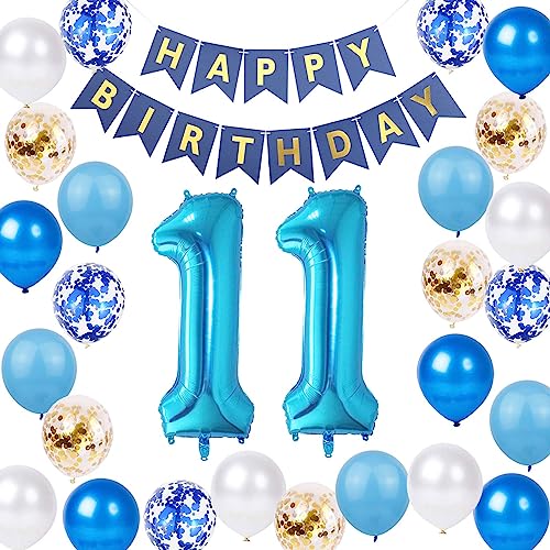 Fechy 11. Geburtstag Dekoration Junge - Blau Gold Luftballons, Party Deko Set für 11 Jahre Alte Jungs von Fechy