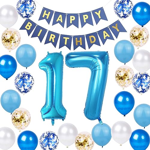 Fechy 17. Geburtstag Dekoration Junge, Geburtstagsdeko 17 Jahre Junge, 17Geburtstag Deko, 17 Ballon Blau Gold Deko, Luftballon 17. Geburtstag Party Deko Junge Blau, Deko 17 Geburtstag Junge(17.) von Fechy
