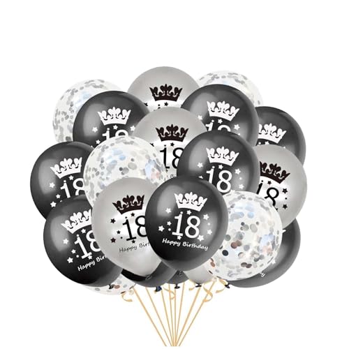 Fechy Luftballoon 18 Geburtstag, 30 Stück Schwarz Silber 18. Geburtstag Latex Konfetti Ballon Bänder für Junge Mann Happy 18. Geburtstag Party Dekorationen 12 Zoll (Schwarz Silber) von Fechy