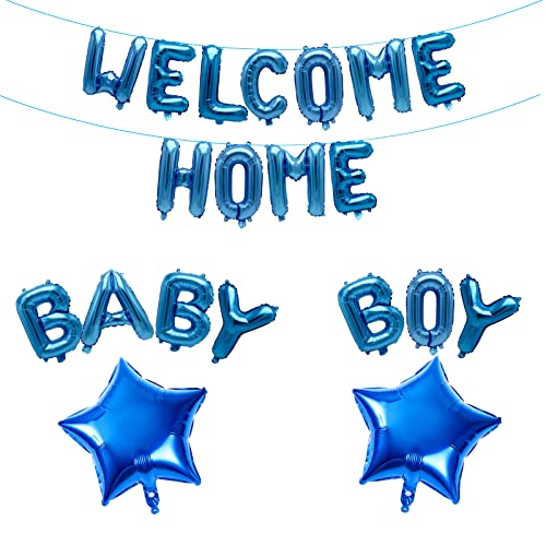 Fechy Welcome Home Baby Boy Banner Ballon mit Stern Folienballon für Herzlich Willkommen Zuhause Baby Jungen Familie Partei Babyparty Boy Luftballons Dekoration(Blau) von Fechy