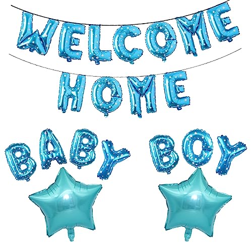 Fechy Welcome Home Baby Boy Banner Ballon mit Stern Folienballon für Herzlich Willkommen Zuhause Baby Jungen Familie Partei Babyparty Boy Luftballons Dekoration(Blau Stern) von Fechy
