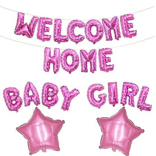 Fechy Welcome Home Baby Girl Banner Ballon mit Stern Folienballon für Herzlich Willkommen Zuhause Baby Mädchen Familie Partei Babyparty Girl Luftballons Dekoration(Rosa Stern) von Fechy
