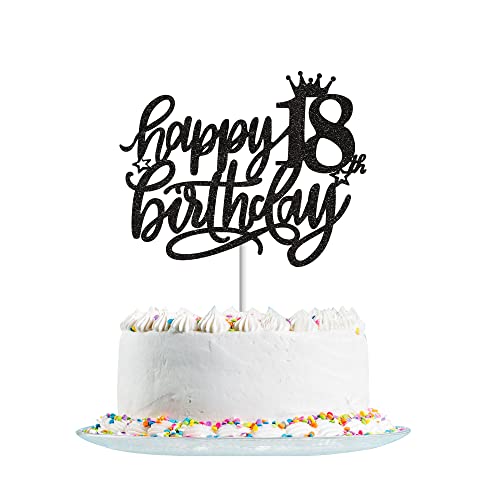 Happy 18th Birthday Cake Topper Black Glitter for Hello 18,Cheers to 18 Years,18 & Fabulous, 18th Birthday Cake Pick 18 Years Old Birthday Party Cake Decorations von Fechy