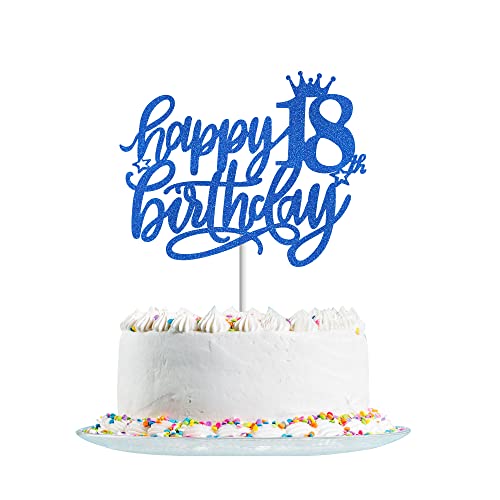 Happy 18th Birthday Cake Topper Blue Glitter for Hello 18,Cheers to 18 Years,18 & Fabulous, 18th Birthday Cake Pick 18 Years Old Birthday Party Cake Decorations von Fechy
