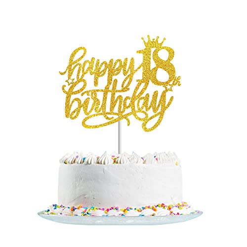 Happy 18th Birthday Cake Topper Gold Glitter for Hello 18,Cheers to 18 Years,18 & Fabulous, 18th Birthday Cake Pick 18 Years Old Birthday Party Cake Decorations von Fechy