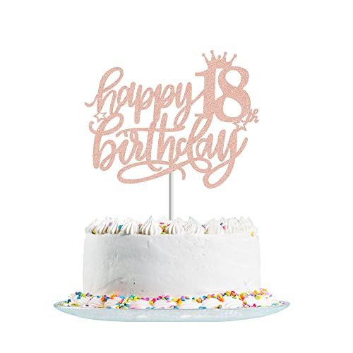 Happy 18th Birthday Cake Topper Rose Gold Glitter for Hello 18,Cheers to 18 Years,18 & Fabulous, 18th Birthday Cake Pick 18 Years Old Birthday Party Cake Decorations von Fechy