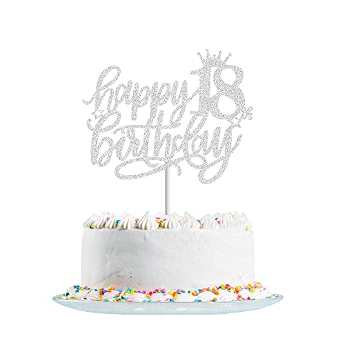 Happy 18th Birthday Cake Topper Silver Glitter for Hello 18,Cheers to 18 Years,18 & Fabulous, 18th Birthday Cake Pick 18 Years Old Birthday Party Cake Decorations von Fechy