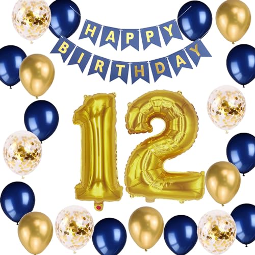 Luftballon 12. Geburtstag Dekorationen, 12. Geburtstag balloon set, 12. Jungen Sohn Geburtstag Dekor, 12. Marineblau Gold Geburtstagsdeko, 12 Jahre alt Geburtstag Jungen Mädchen(12.) von Fechy
