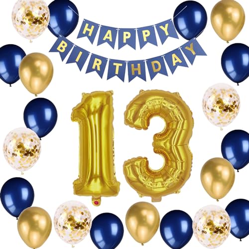 Luftballon 13. Geburtstag Deko, Jungen Mädchen 13. Geburtstag,13. Geburtstagsdek Marineblau, 13. Geburtstag Ballon Dekoration, 13 Jahre Happy Birthday Party Deko Set(13.) von Fechy