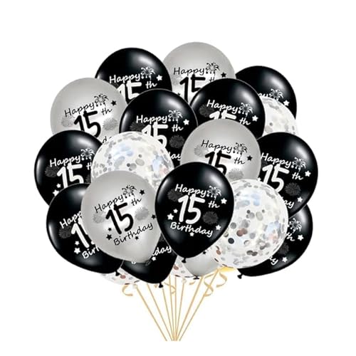 Luftballon 16. Geburtstag Deko Silber Schwarz für Jungen Mädchen, 16. Geburtstag Ballon, Happy 16 Birthday Luftballon Konfetti Ballons 16 Jahre Ihn Sohn Geburtstagsdeko 21 Stück(16.) von Fechy