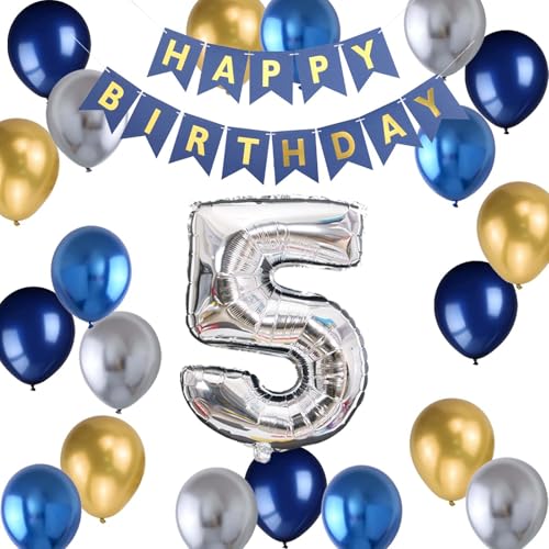Luftballon 5. Geburtstag Blau, Ballon 5 Deko zum Geburtstag, Happy Birthday Folienballon, Riesen Folienballon Zahl 5, Ballon 5 Deko zum Geburtstagsdeko Jungen 5 Jahr (5.) von Fechy
