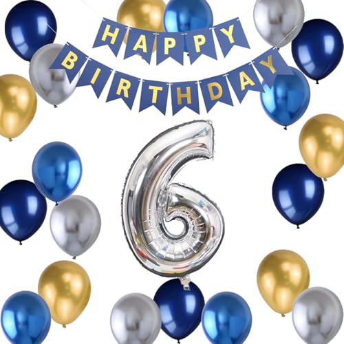 Luftballon 6. Geburtstag, Ballon 6 Deko zum Geburtstag, Happy Birthday Banner, Riesen Folienballon Zahl 6, Ballon 6 Geburtstagdeko, Geburtstagsdeko Jungen 6 Jahr(6.) von Fechy