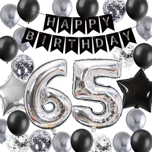 Luftballon 65. Geburtstag deko, 65 Geburtstag Party Ballons Frauen Männer, 65. Silber Schwarz Konfettiballons 65. Geburtstagsdeko für 65 Jahre alt Papa Mama(65) von Fechy
