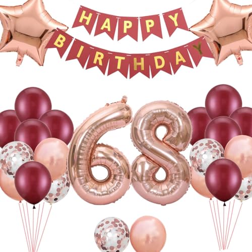 Luftballon 68. Geburtstag Frau, Ballon 68. Geburtstagsdeko, Riesen Folienballon Zahl 68, Roségold 68 Birthday Banner Deko zum 68 Jahr Geburtstag Frauen(68.) von Fechy