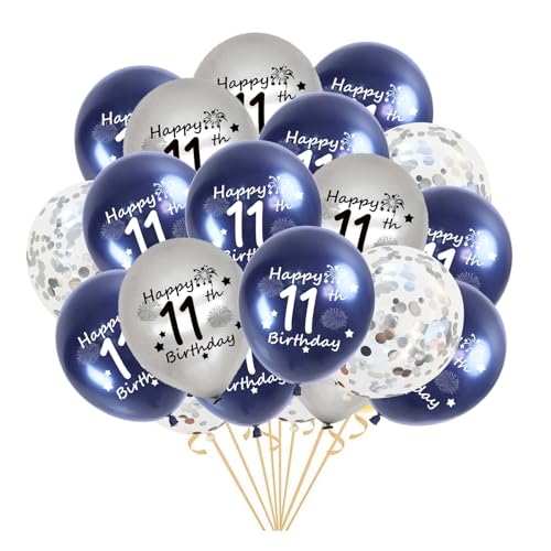 Luftballons 11. Geburtstag, 21 Stück Marineblau Silber 11. Geburtstag Latex Konfetti Ballons für ihn Jungen Mädchen Sohn 11 Jahre alt Geburtstag Dekoration 12inches(11.) von Fechy