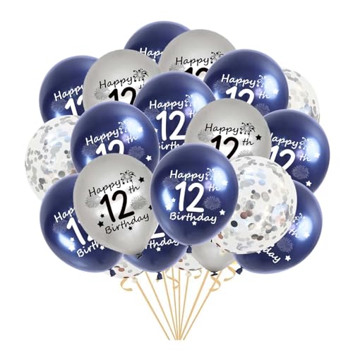 Luftballons 12. Geburtstag, 21 Stück Marineblau Silber 12. Geburtstag Latex Konfetti Ballons für ihn Jungen Mädchen Sohn 12 Jahre alt Geburtstag Dekoration 12inches(12.) von Fechy