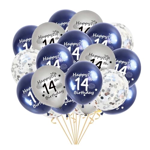 Luftballons 14. Geburtstag, 21 Stück Marineblau Silber 14. Geburtstag Latex Konfetti Ballons für ihn Jungen Mädchen Sohn 14 Jahre alt Geburtstag Dekoration 12inches(14.) von Fechy