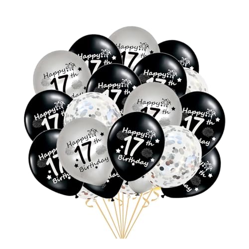 Luftballons 17. Geburtstag Junge, 21 Stück Silber Schwarz Happy 17 Birthday Latex Konfetti Ballons 17 Jahre alt Geburtstag Dekoration für 17. Ihn Jungen Mädchen Sohn(17.) von Fechy