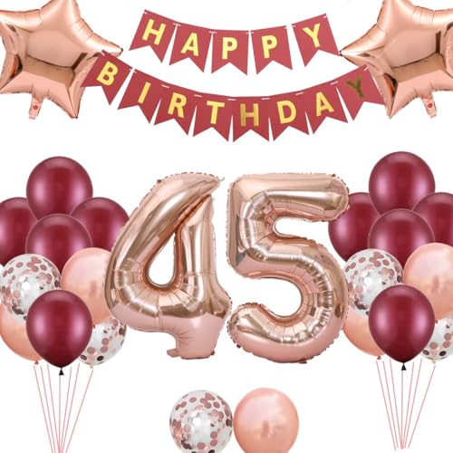 Luftballons 45 Geburtstag Frauen Deko, Geburtstagsdeko 45 Jahre Frau Ballon, 45.Burgund Rose Gold Deko Ballon, 45. Geburtstag Deko Set, 45. Geburtstag Frauen Dekoration(45.) von Fechy