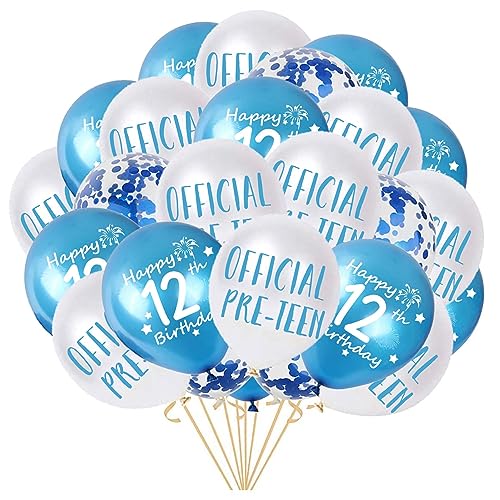 Luftballons zum 12. Geburtstag, offizielle Pre-Teen-Ballons "Happy 12th Birthday", Latex-Konfetti-Ballonbänder für Jungen, 12. Teenager-Geburtstagsparty, 12. Geburtstag, 30,5 cm, Blau von Fechy