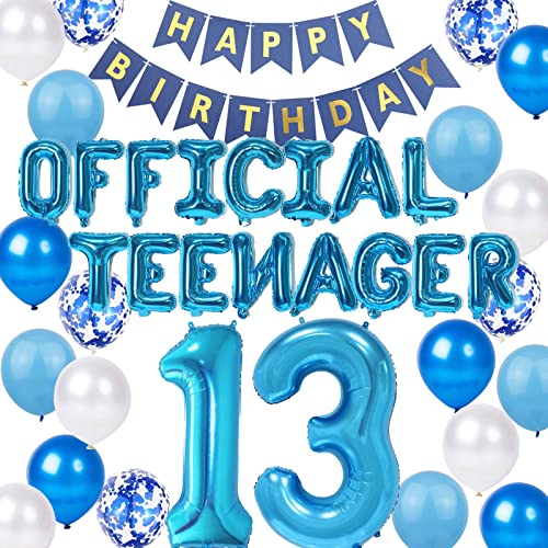 Offizielle Teenager 13. Geburtstag Dekorationen für Jungen, Happy Birthday Banner Blau Nummer 13 Geburtstags Stern Folien Ballons Konfetti Ballons für 13 Jahr Geburtstags Deko Jungen von Fechy