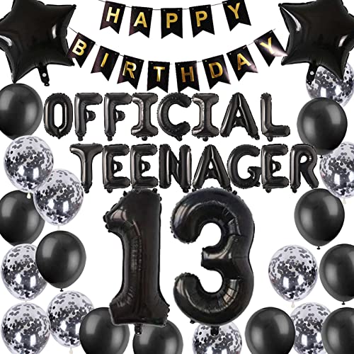 Offizielle Teenager 13. Geburtstag Dekorationen für Jungen Schwarzes 13 Geburtstags Banner Ballons mit 13. Geburtstags Konfetti Folienballons Deko 13. Jungen Mädchen von Fechy