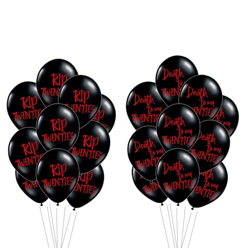Rip 20er Jahre Geburtstagsdekorationen, 20 Stück, schwarz, "Death to My 20s Decorations"-Ballon-Set, Happy 30th Luftballons, Jugendliche, lustig, Goth-Thema, 30. Geburtstag, Zubehör für 30 Jahre Rip 20er Jahre Geburtstagsdekorationen, 20 Stück, schwarz, "Death to My 20s Decorations"-Ballon-Set, Happy 30th Luftballons, Jugendliche, lustig, Goth-Thema, 30. Geburtstag, Zubehör für 30 Jahre von Fechy
