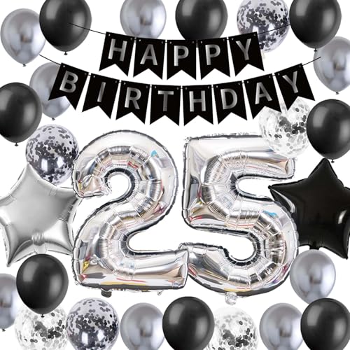 Luftballon 25. Geburtstag deko, 25 Geburtstag Party Ballons Männer, 25. Geburtstags-Banner Silber Schwarz Konfettiballons 25. Geburtstagsdeko für 25 Jahre alt Mann Frauen(25.) Luftballon 25. Geburtstag deko, 25 Geburtstag Party Ballons Männer, 25. Geburtstags-Banner Silber Schwarz Konfettiballons 25. Geburtstagsdeko für 25 Jahre alt Mann Frauen(25.) von Fechy